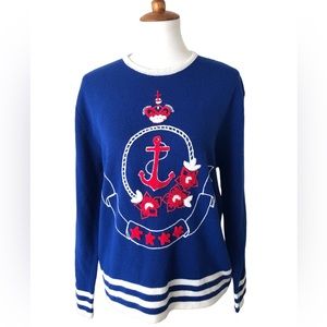 Vintage Regatta Collection By Joyce‎ Women’s Large Blue Knit Nautical Sweater